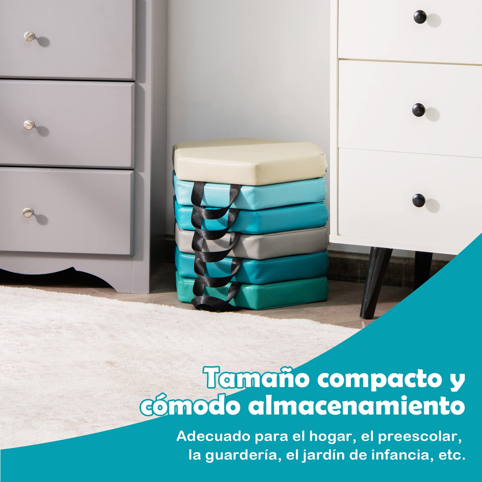 COSTWAY 6 Cojines del Suelo Hexagonales para Niños, Cojines Blandos para Niños, Mullido en Espuma de 5 cm, Asientos Portátiles y Flexibles para Guardería Jardín de Infancia Clase, 38 x 34 cm (Morandi)