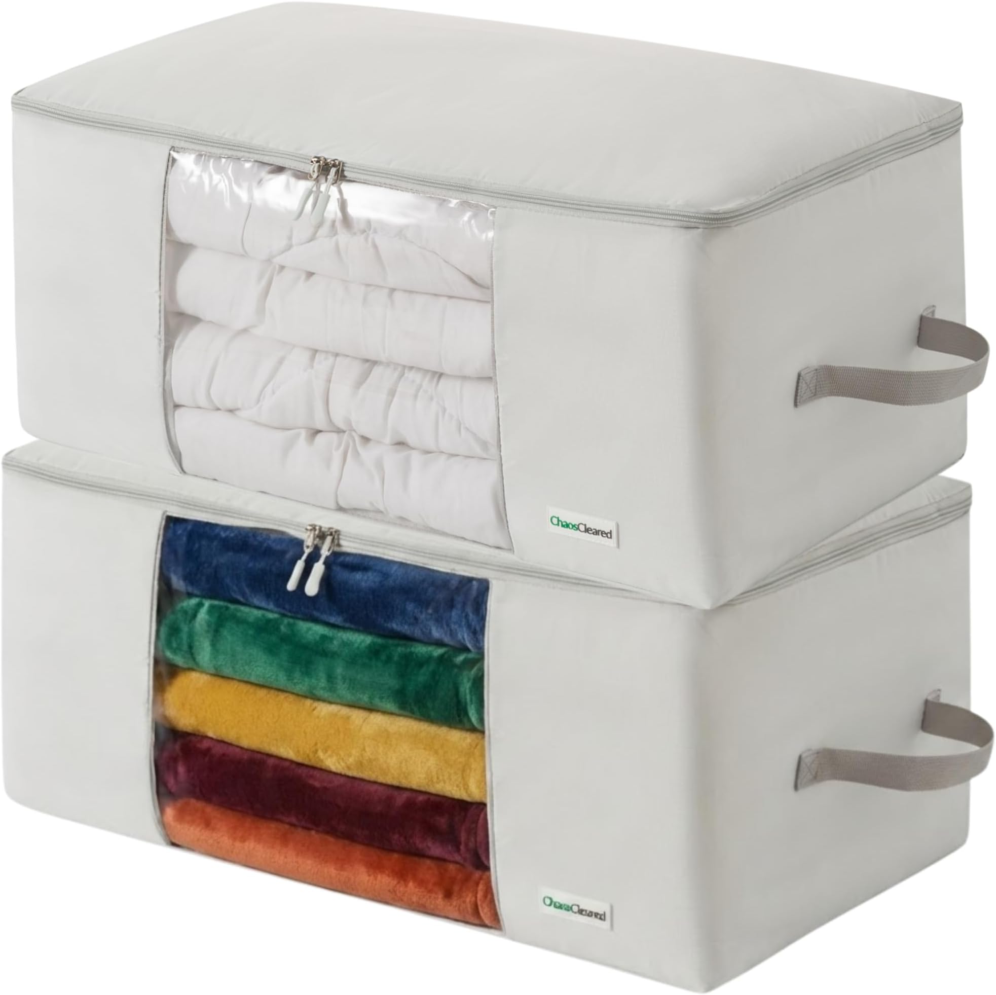 2 Pack Comforter Storage Bag - Folding Organizer bag for King/Queen Comforters, Pillows, Blankets, Bedding/Quilt, Blanket, Duvet, Mothproof Space Saver; Large Collapsible Organizers, 24"x14"x11"