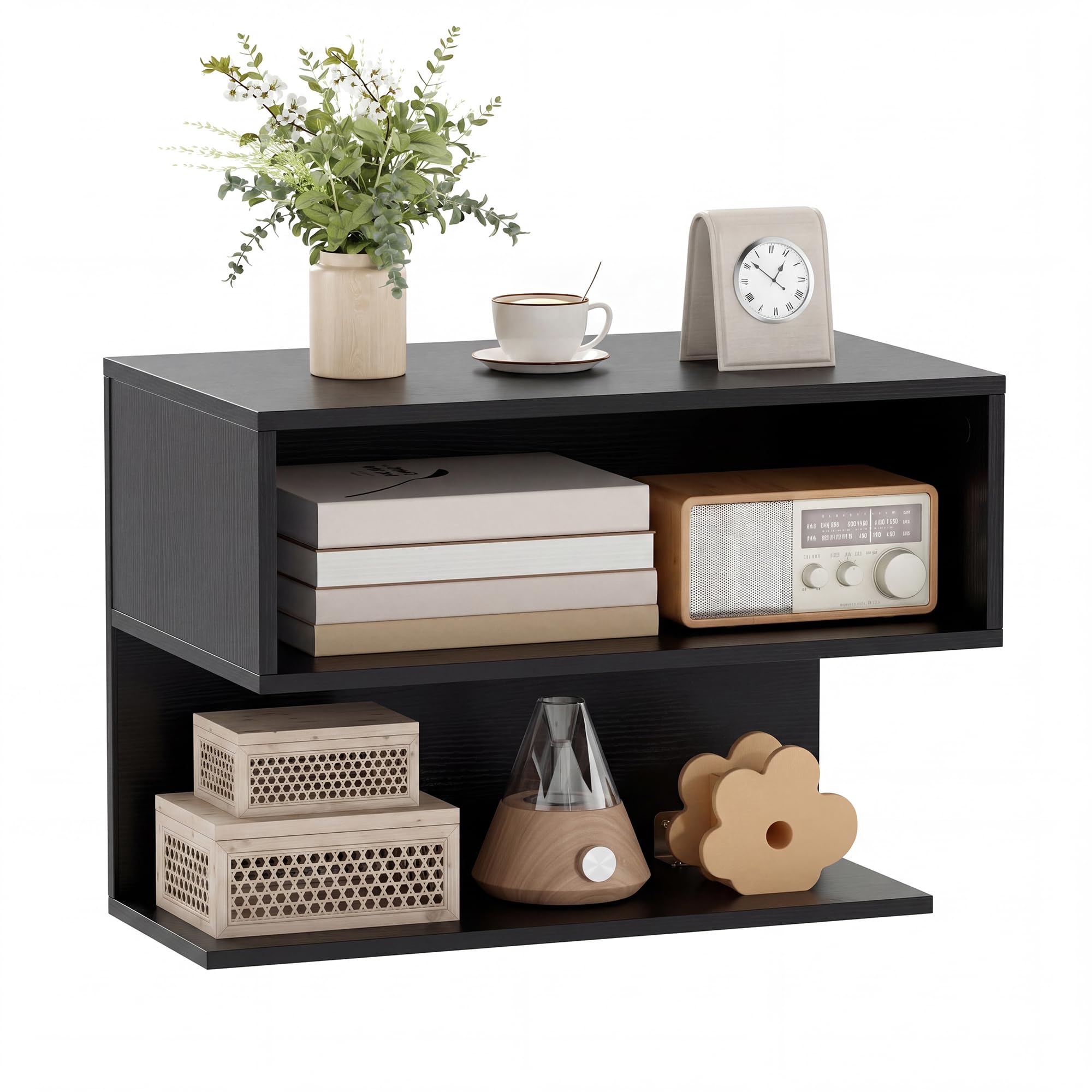 COSTWAY Comodino da Parete Salvaspazio, 50 x 30 x 36,5 cm (Nero)