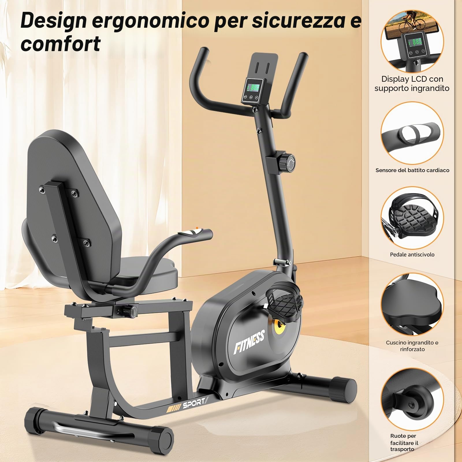 Dskeuzeew Cyclette da Casa Professionale, Bicicletta ad attrito Indoor per Fitness da Camera con Schermo LCD e Portabicchieri,struttura in acciaio da 80 mm, capacità di 160 kg