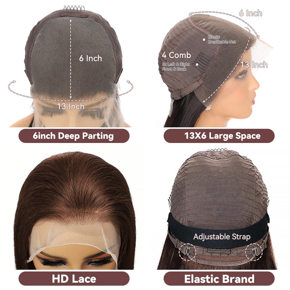 30inch Chocolate Brown Lace Front Wig Human Hair 13x6 Hd Lace Frontal Wigs Human Hair 200 Density Body Wave Chocolate Brown Wig Human Hair pre Plucked Colored Wigs for Women