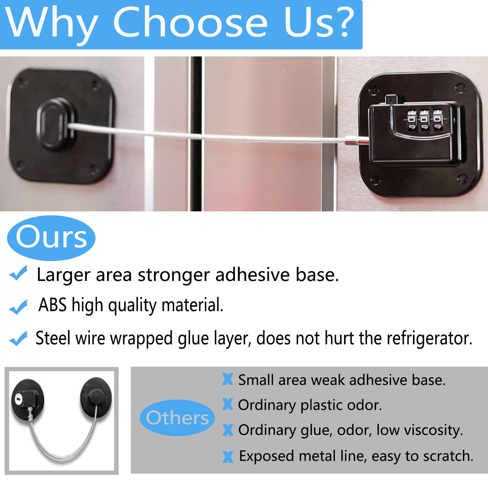 YEYA Upgraded Refrigerator Door Lock with Combination for Adults, Lock for Fridge, Freezer, File Cabinets, Desk Drawers, Locker, Child Safety Latch, Easy Install No Drlling 2 Pack — Amazon image 6