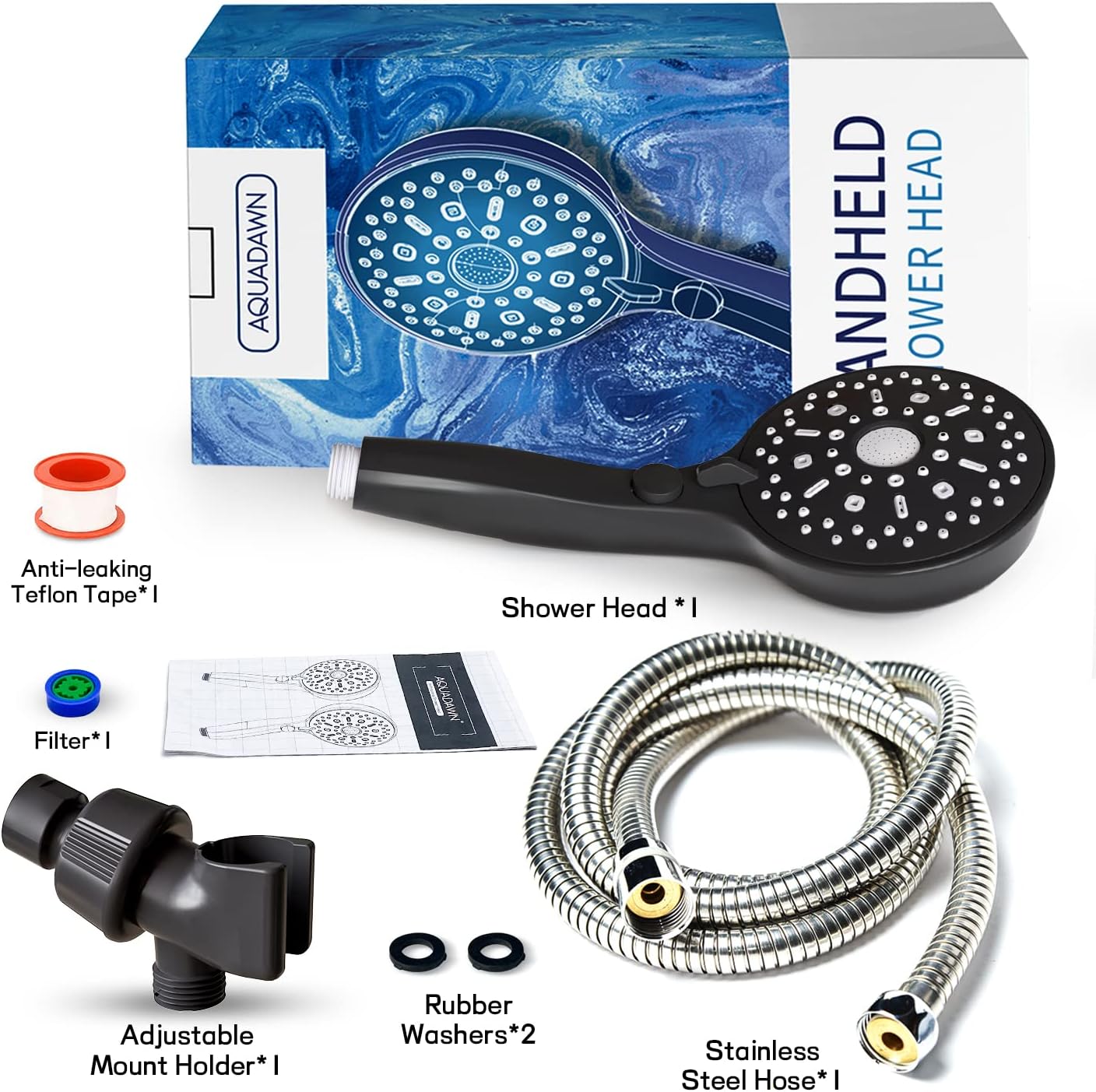 High Pressure Handheld Shower Head 11 Spray Settings, 4.85 inch Pause Switch Water Saving Shower Head, Removable High Flow Bathroom Showerhead with Long Hose and Adjustable Bracket (Matte Black)