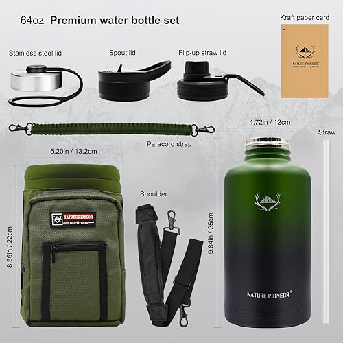 Miniatura 6 de NATURE PIONEOR Botellas de agua aisladas con popote  Botella de agua de acero inoxidable de 24324064 onzas con soporte, portadorfunda, reutilizable,
