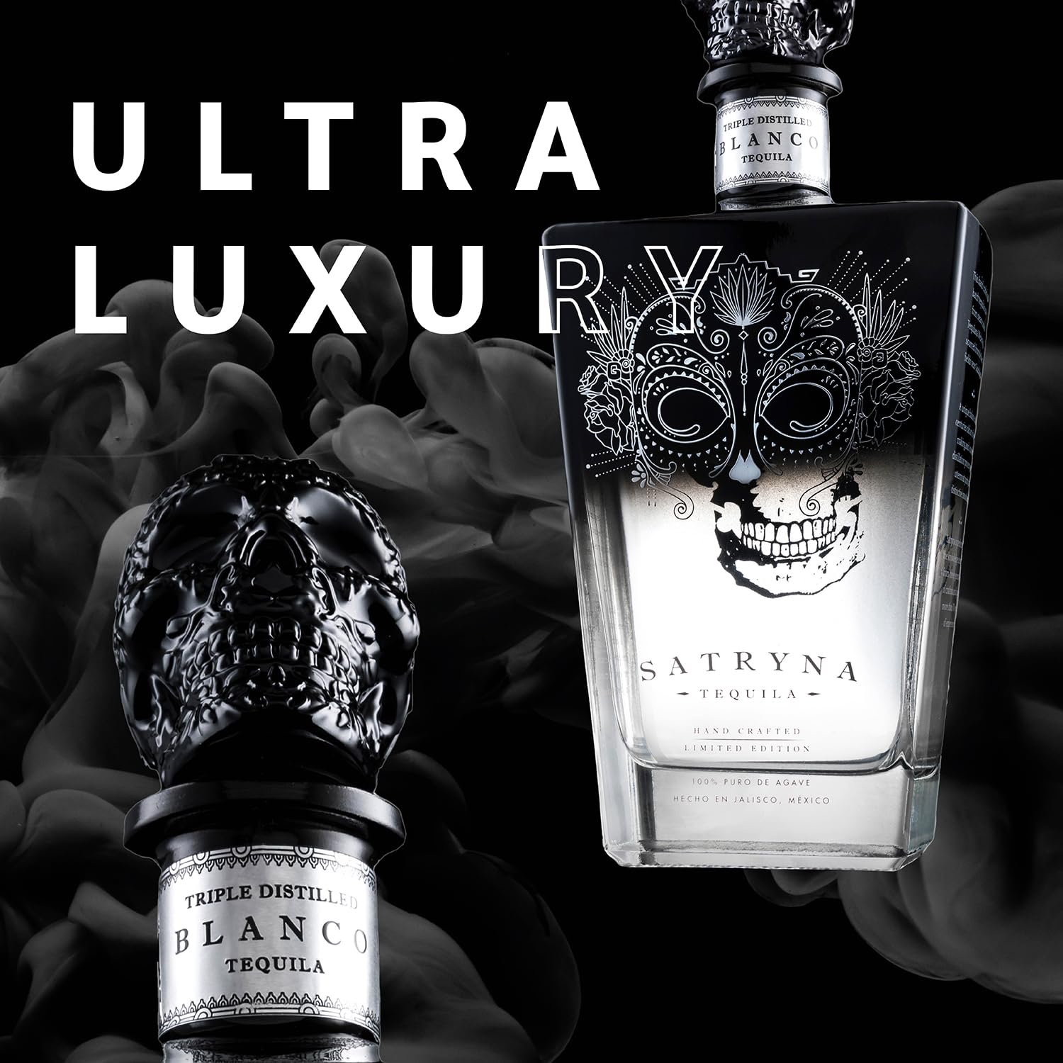 Satryna - Tequila Blanco Satryna - Tequila de 70cl, 700ml - 38% - Galardonado Tequila Artesanal de Lujo - 1 x Botella de Tequila