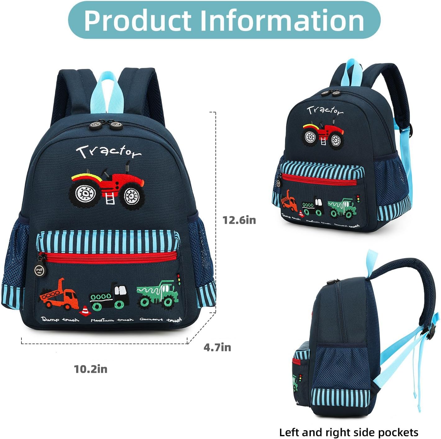 willikiva Cute Zoo Little 3d Backpack Kids Backpack for Boys and Girls Toddler Backpack Waterproof Preschool(Deep Blue Car) - Image 3