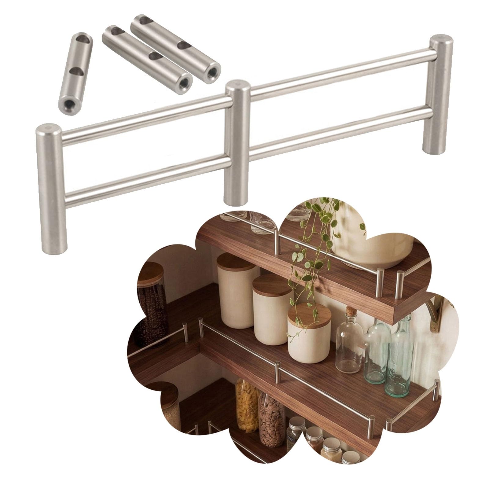 Renlxfi B Anti-Fall Shelf Guard Rail, Customizable Front Fence Decorative Pole With Screws For Athroom/Kitchen/Office/Gallery, Cabinet Shelf Railing(,L 56In/142Cm)