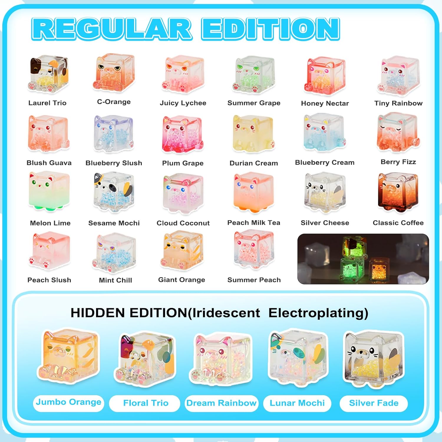 Glow in The Dark Figure, Square Cat Series Blind Box (5 Figures per Box) Random Style Action Figure Cute Blind Bag Collectible Toys - Mini Figures Mystery Box for Cat Lovers Birthday Gift & Desk Decor - Image 4