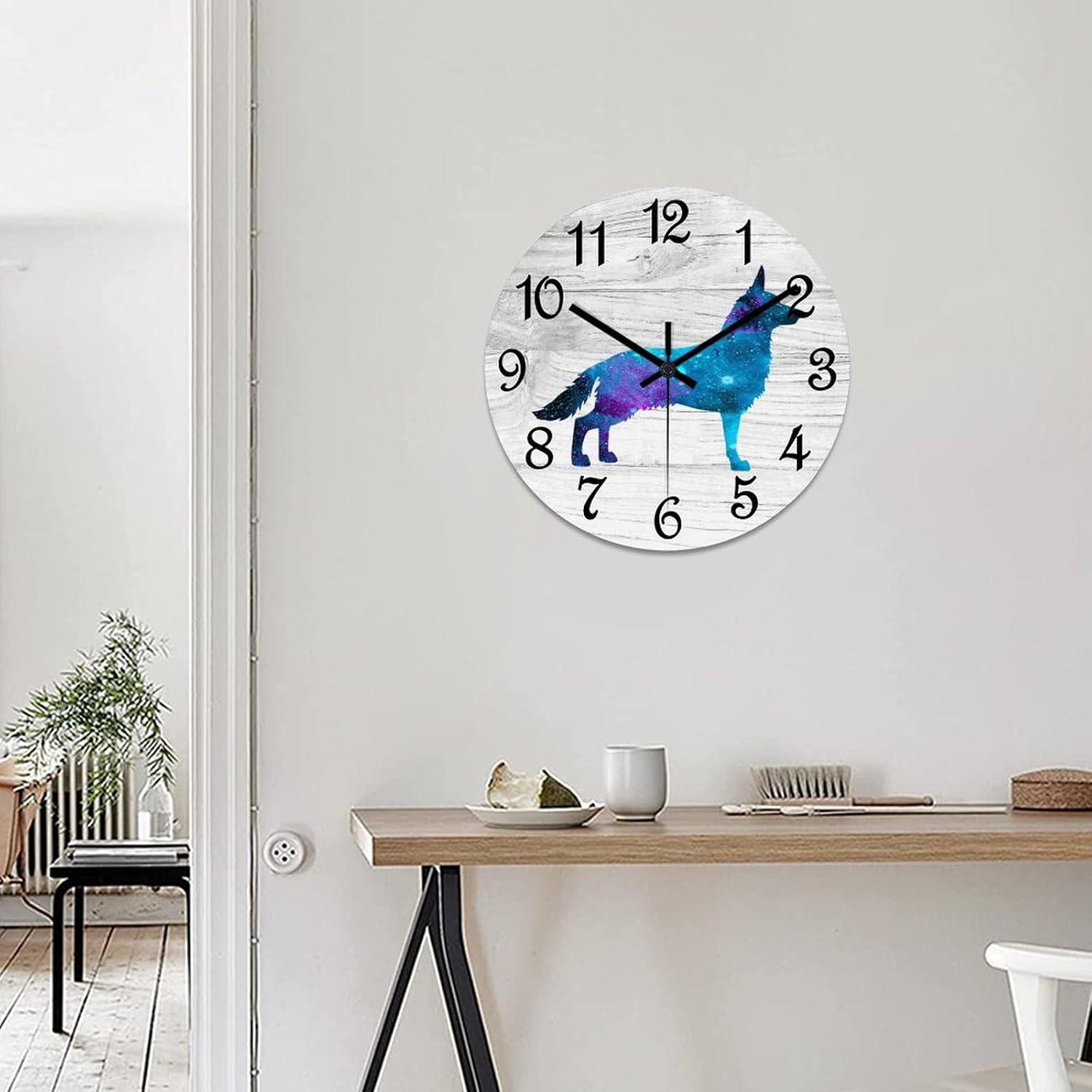 German Shepherd Clock Dog Mom Gift Large Wooden Wall Clock Battery Operated Silent 12 Inch Farmhouse Wall Clock Decorative for Home Kitchen Living Room Bedroom Office