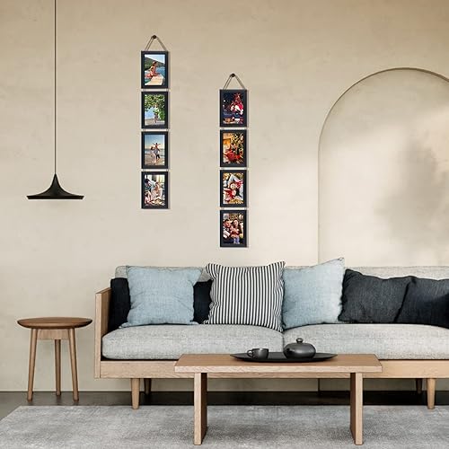 Miniatura 6 de Lavezee Juego de 2 marcos de fotos colgantes negros de 4 x 6 pulgadas, 8 marcos verticales de apertura hechos para mostrar fotos de 4 x 6 pulgadas