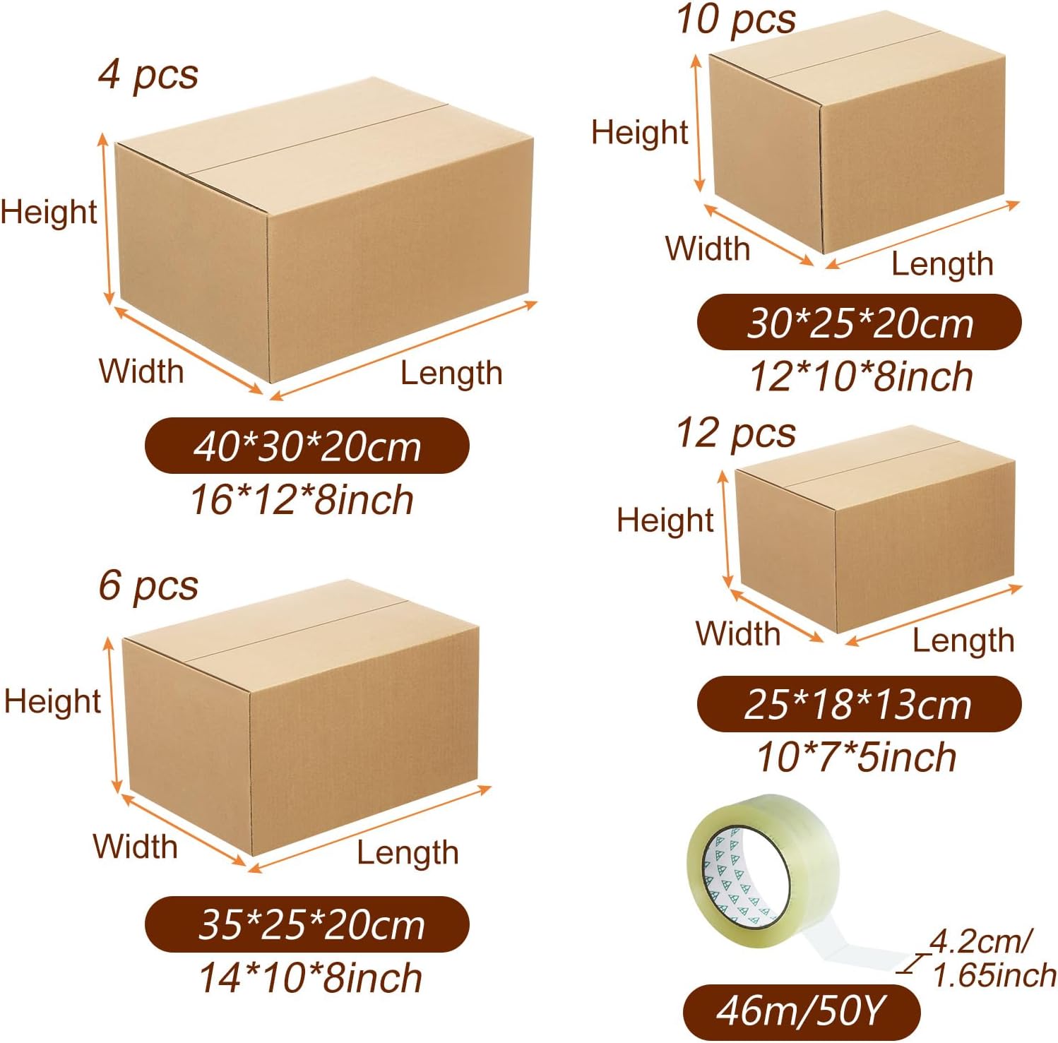 Outus 32 Pack 4 Sizes Shipping Boxes Mailers Corrugated Cardboard Box Kraft Mailing Boxes Small Packing Box with Packaging Tape for Shipping Packing Mailing (Kraft Color,Large)
