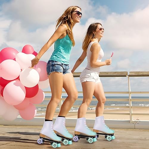 Miniatura 4 de jessie Roller Skates Women, PU Leather Flash Women Roller Skates, Fantasy Adjustable Purple Green Four-Wheel Beginner Adult Roller Skates Girl