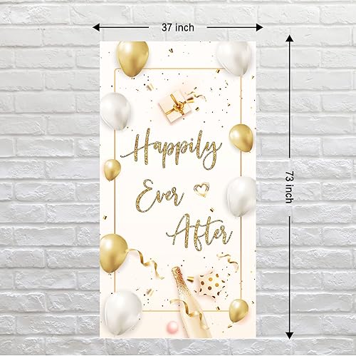 Miniatura 2 de INNORU Decoración de pancarta de puerta con texto en inglés "Happily Ever After", decoración de cubierta de puerta de fiesta de boda, letrero de