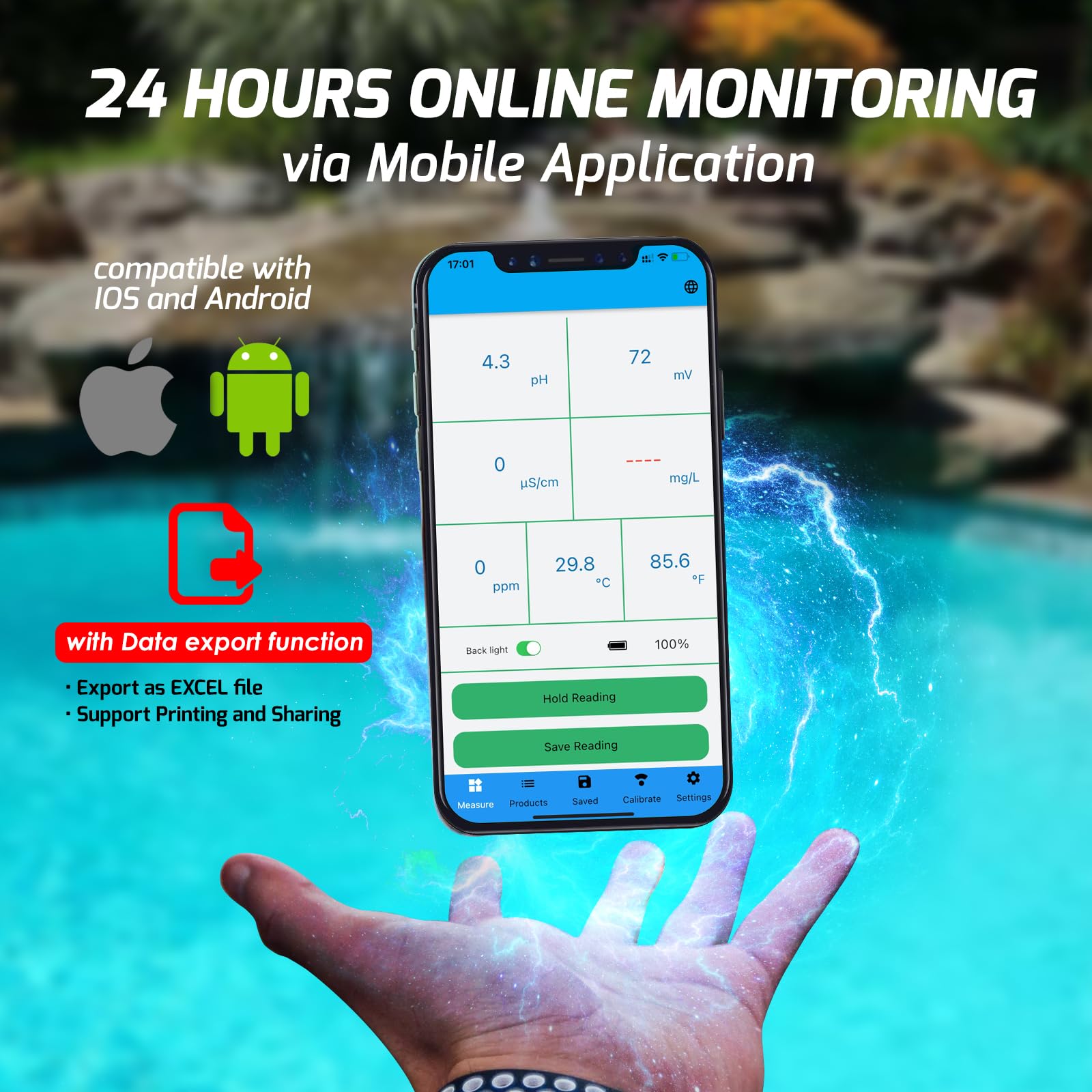 Intelligente waterkwaliteitstester: Bluetooth 6-in-1 drijvende monitor voor zwembaden, spa en hydrocultuur - meting van pH, EC, ORP, chloor, zoutgehalte en temperatuur