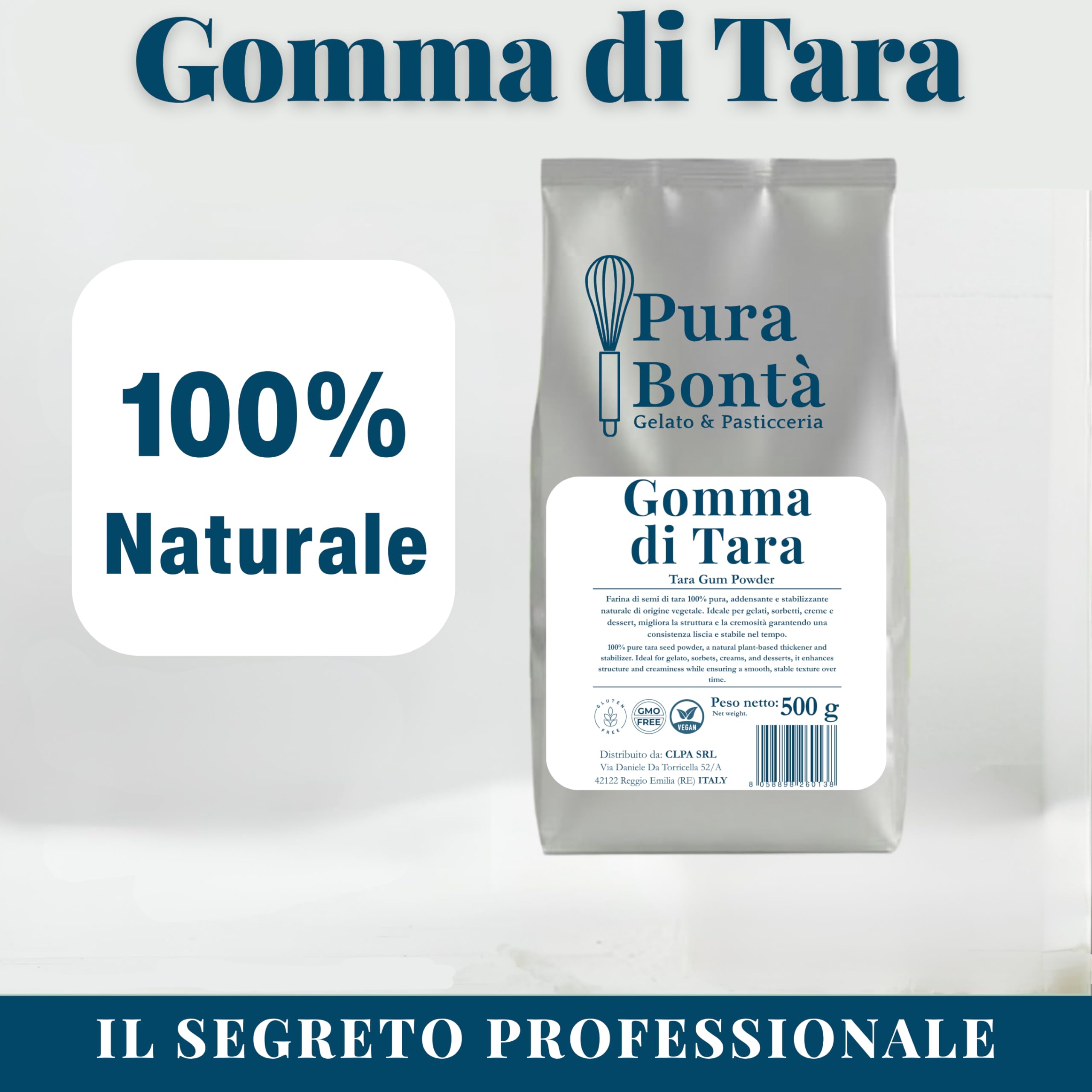 PURA BONTÀ Gomma di Tara in Polvere 500 g | Addensante e Stabilizzante 100% Naturale | Ideale per Gelato Cremoso Senza Ghiaccio | Vegano, Senza Glutine | Farina di Semi di Tara Confezionato in Italia
