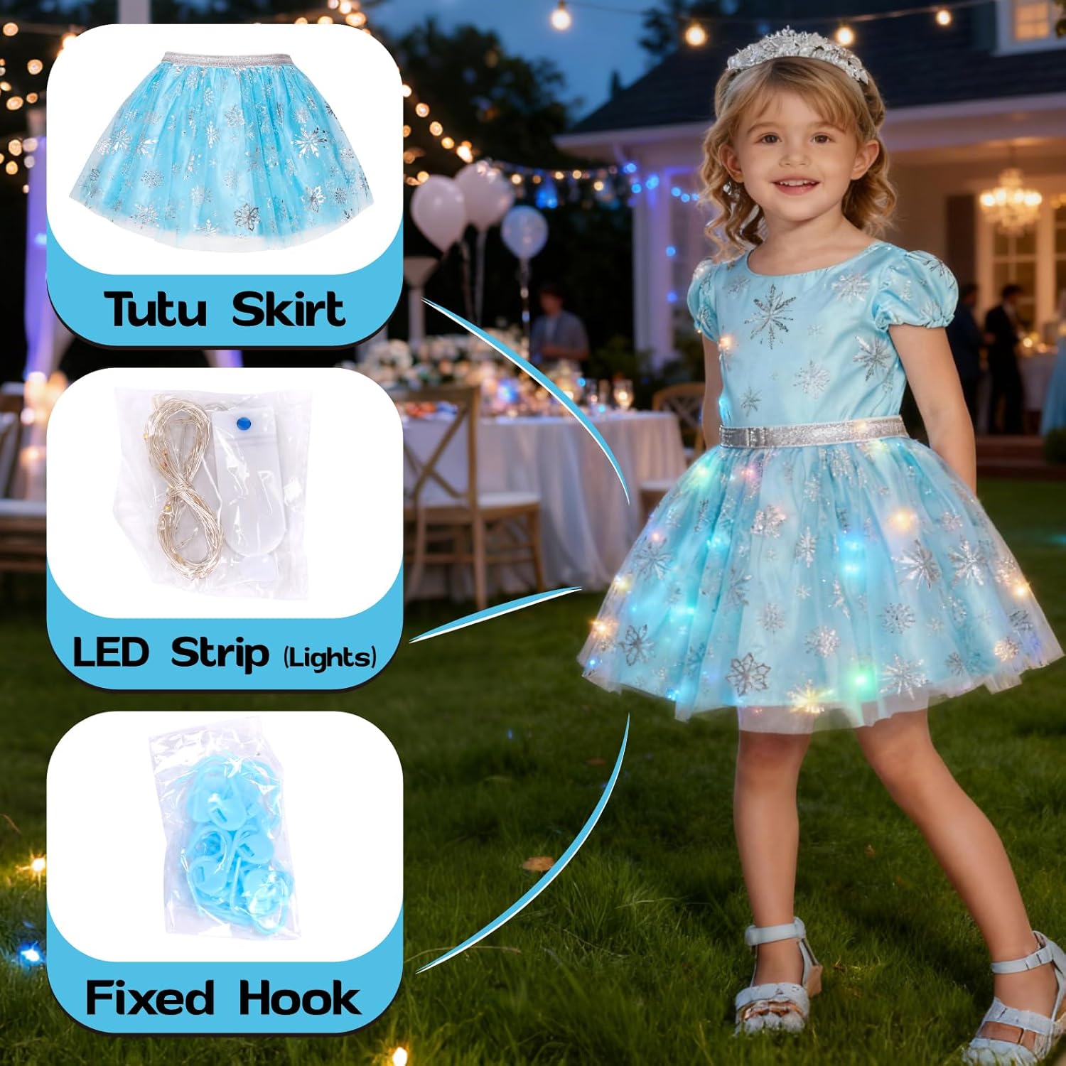 Princess Dress Up for Girls, Light Up Costume Clothes Birthday Gift Toys for Toddlers 3-8 - Image 3