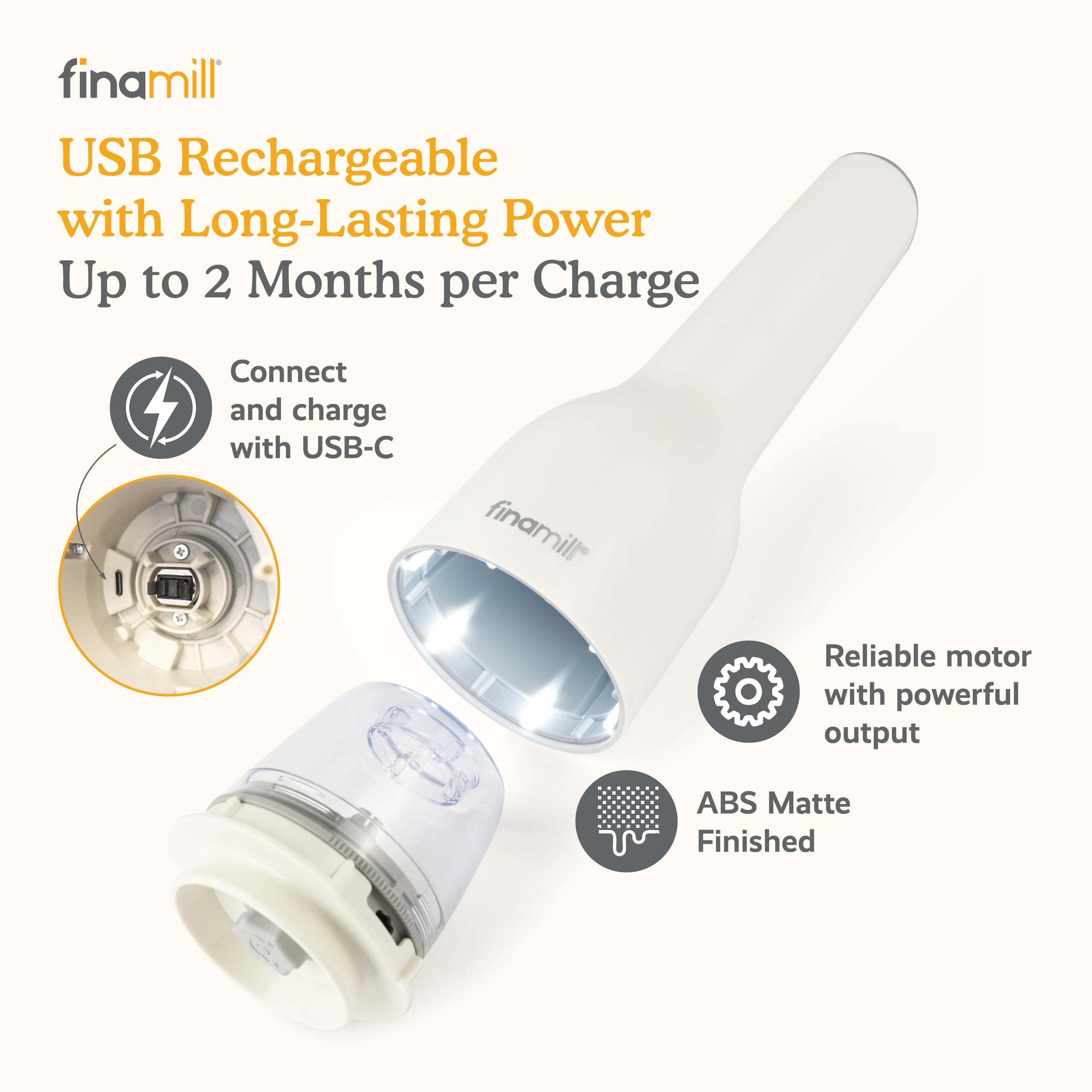 FinaMill GP813437-111SOC USB Gewürzmühlen-Set, Kunststoff, Soft Cream