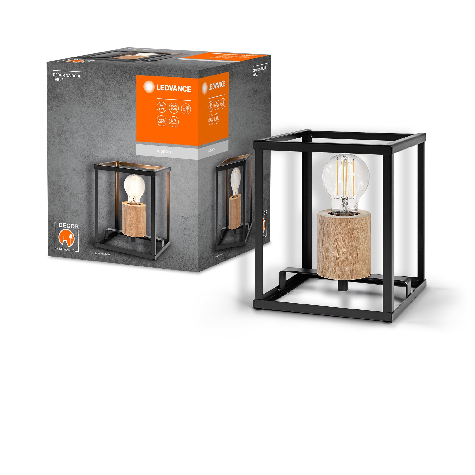Ledvance Schwarz Decor Nairobi Tischleuchte, Mit E27 Sockel Für Den Einfachen Austausch Des Leuchtmittels, Kann Mit Einfacher Oder Smarter Lampe Bestückt Werden, Schutzklasse Ip20