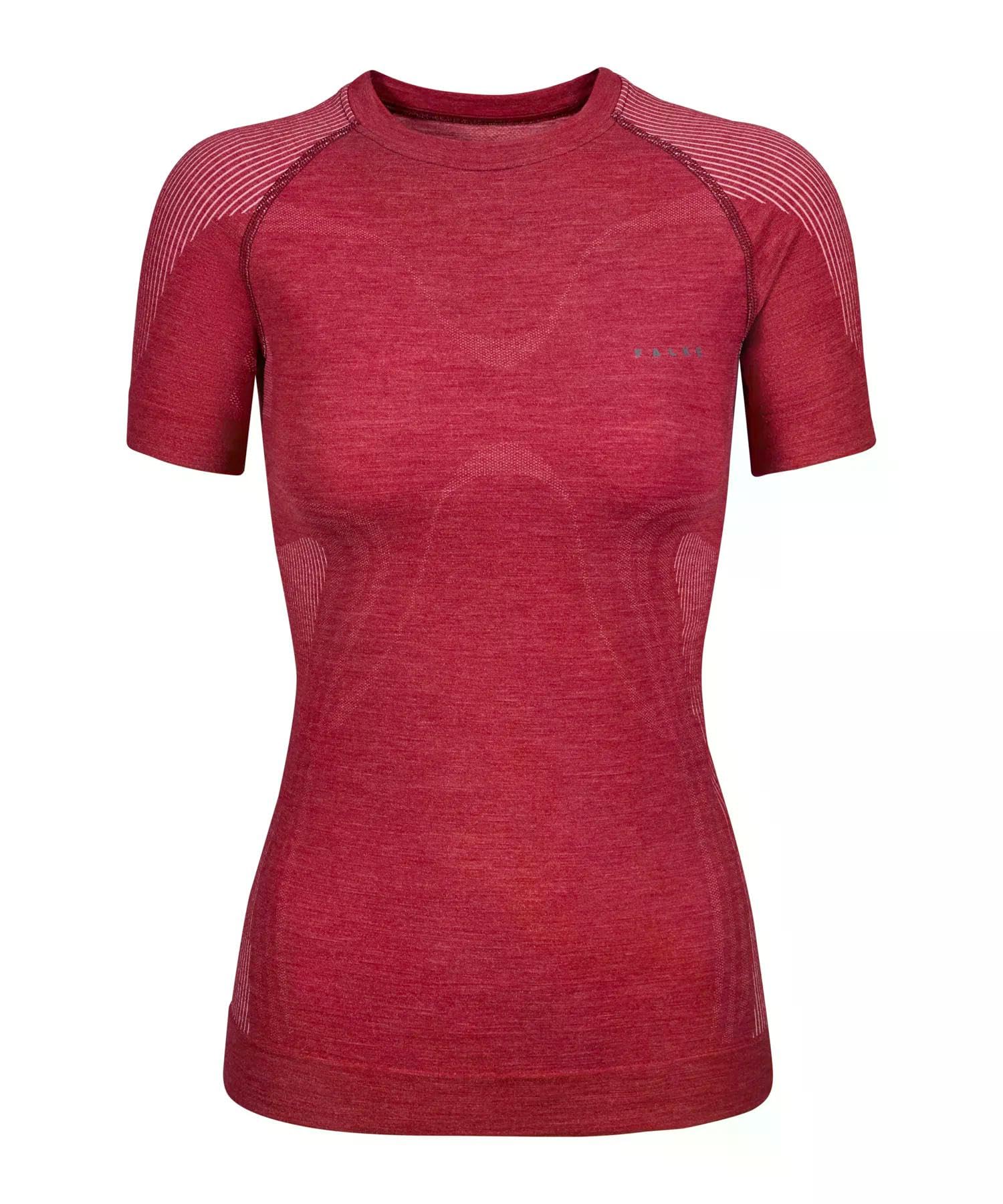 FALKE Kobiety Warstwa podstawowa (góra) Wool-Tech Light W S/s Ts wełna materiał funkcjonalny regulujące klimat 1 Sztuka, Czerwony Ruby 8830, L