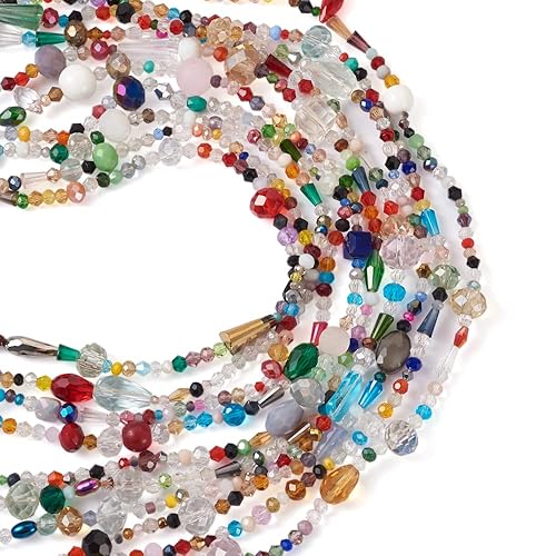 Craftdady 20 Strands Colorful Glass Spacer Beads Electroplate Mixed Styles Polished/Faceted Round Briolette Drop Oval Bicone Heart Tube Beads 2-16x2-16mm for Jewelry Craft Making - Mixed Colors & Styles, 2-16mm