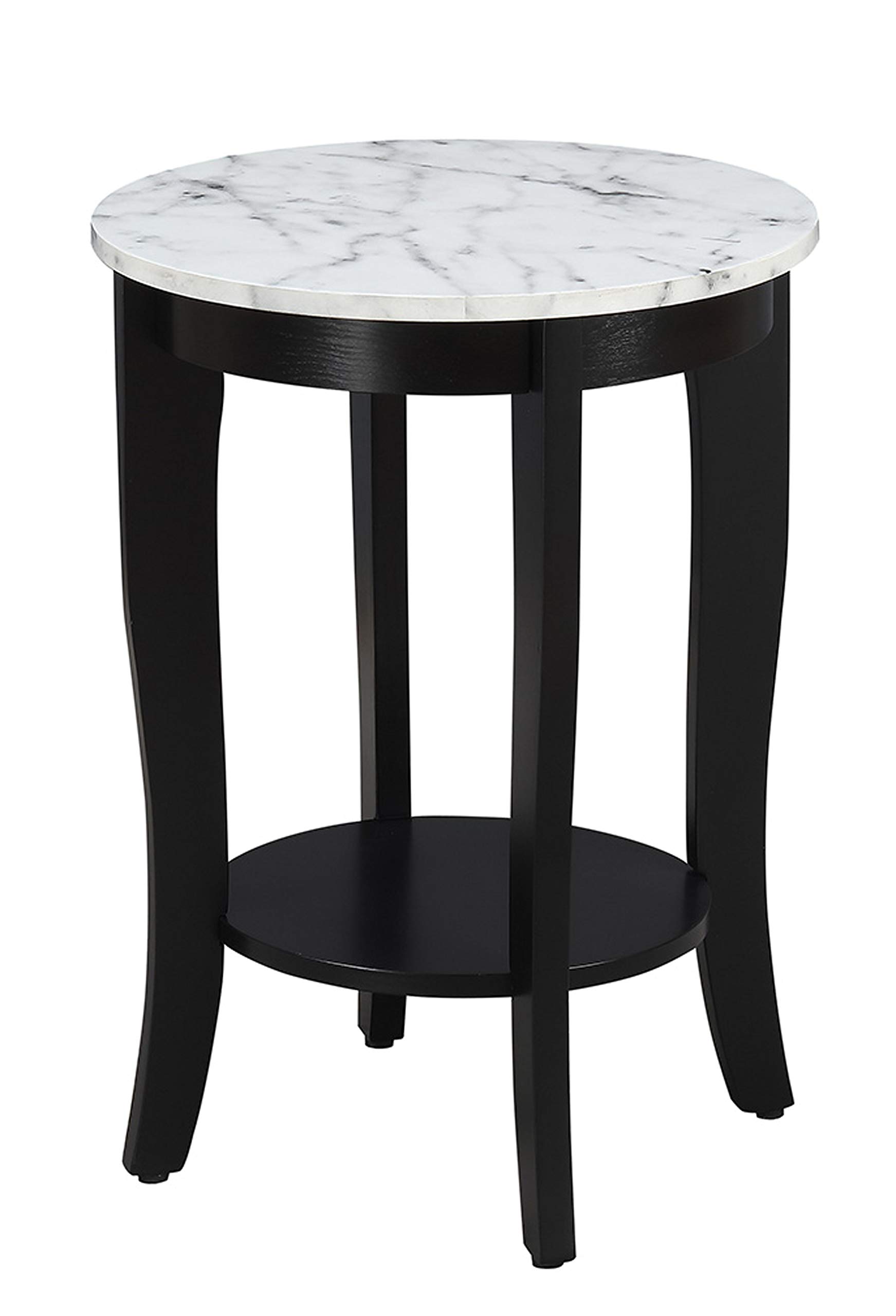 Convenience Concepts American Heritage Round End Table, White Faux Marble / Black