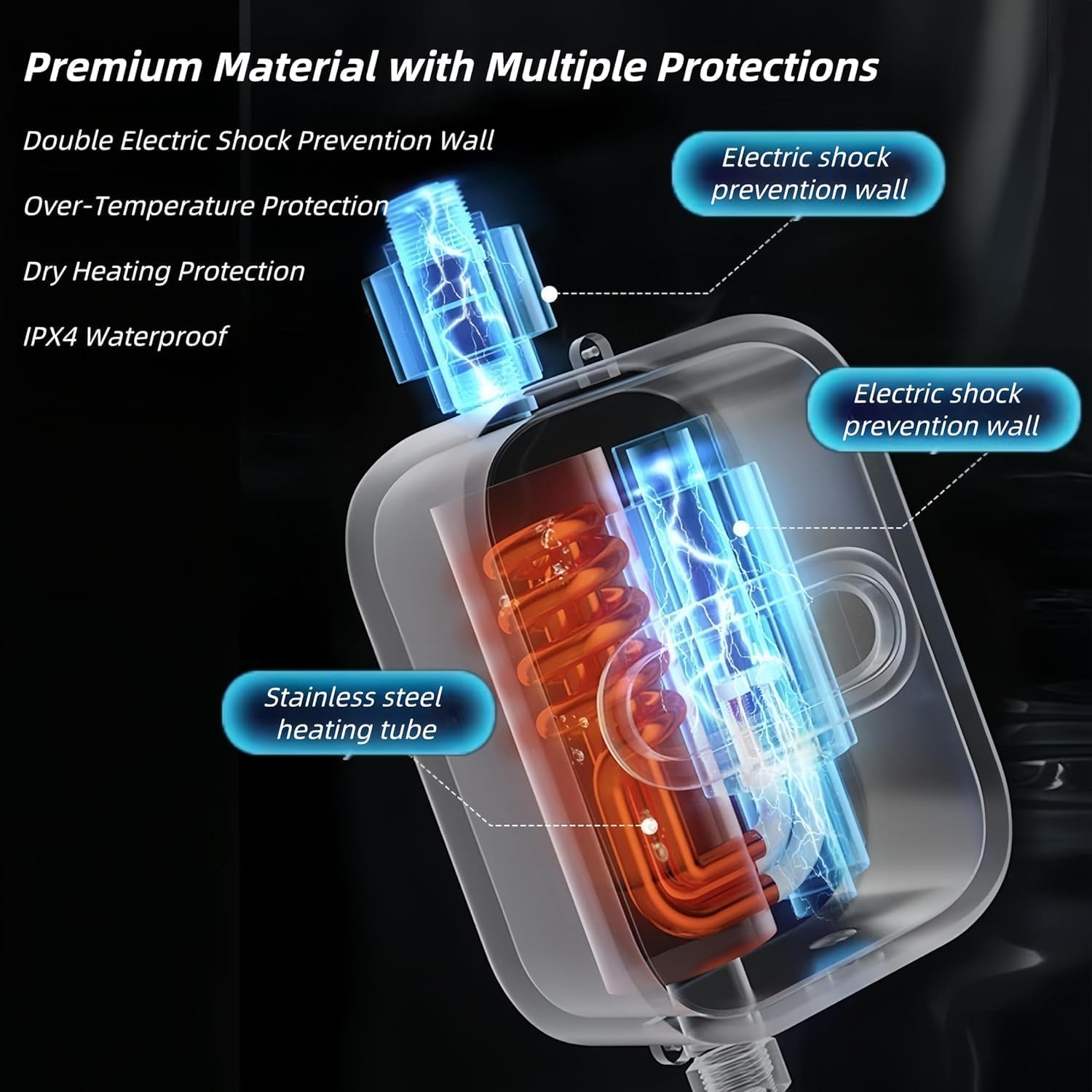 3500W 220V Mini Water Heater Hot Electric Tankless Household Bathroom Faucet with Shower Head LCD Temperature Display