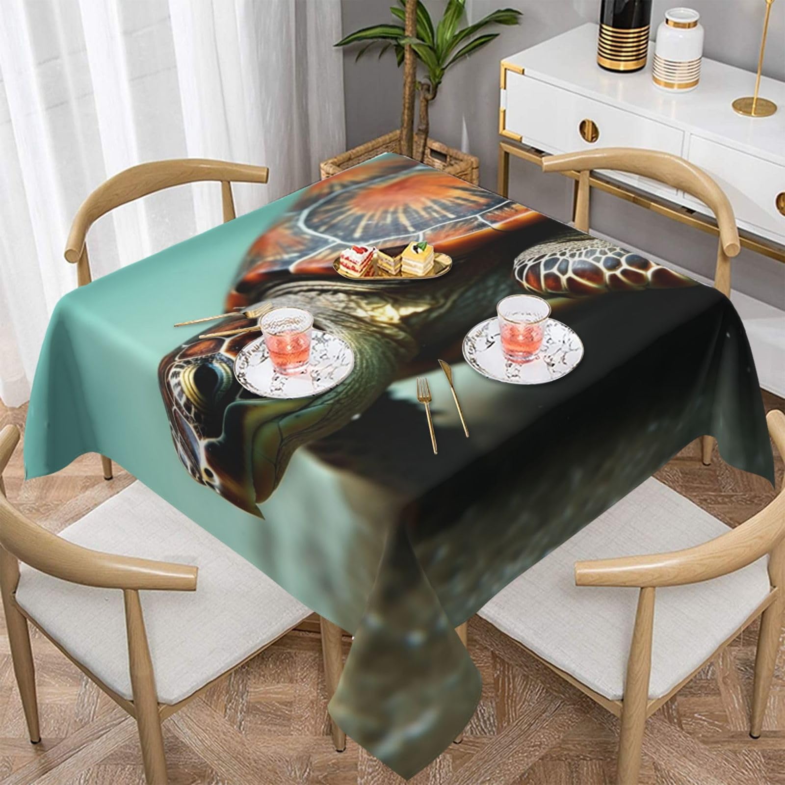 Nappe carrée tortue anti-tache 152x152 cm pour protéger votre table de fête