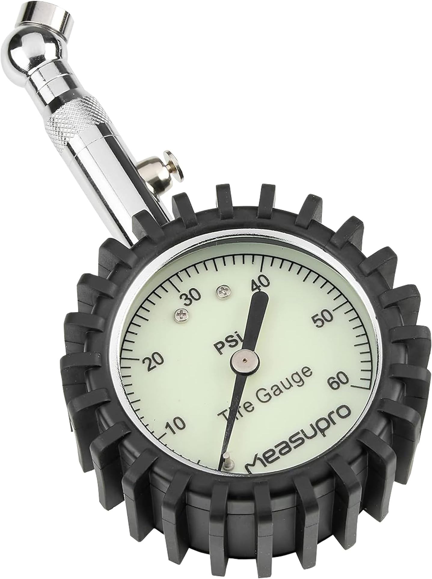 Analog Tire Gauge with Easy Read Glow in Dark Large Scale Dial - 0-60 PSI Heavy Duty Air Pressure Gauge with Air Release Valve for Cars, Trucks, Motorcycles, Bikes - Certified ANSI Accurate