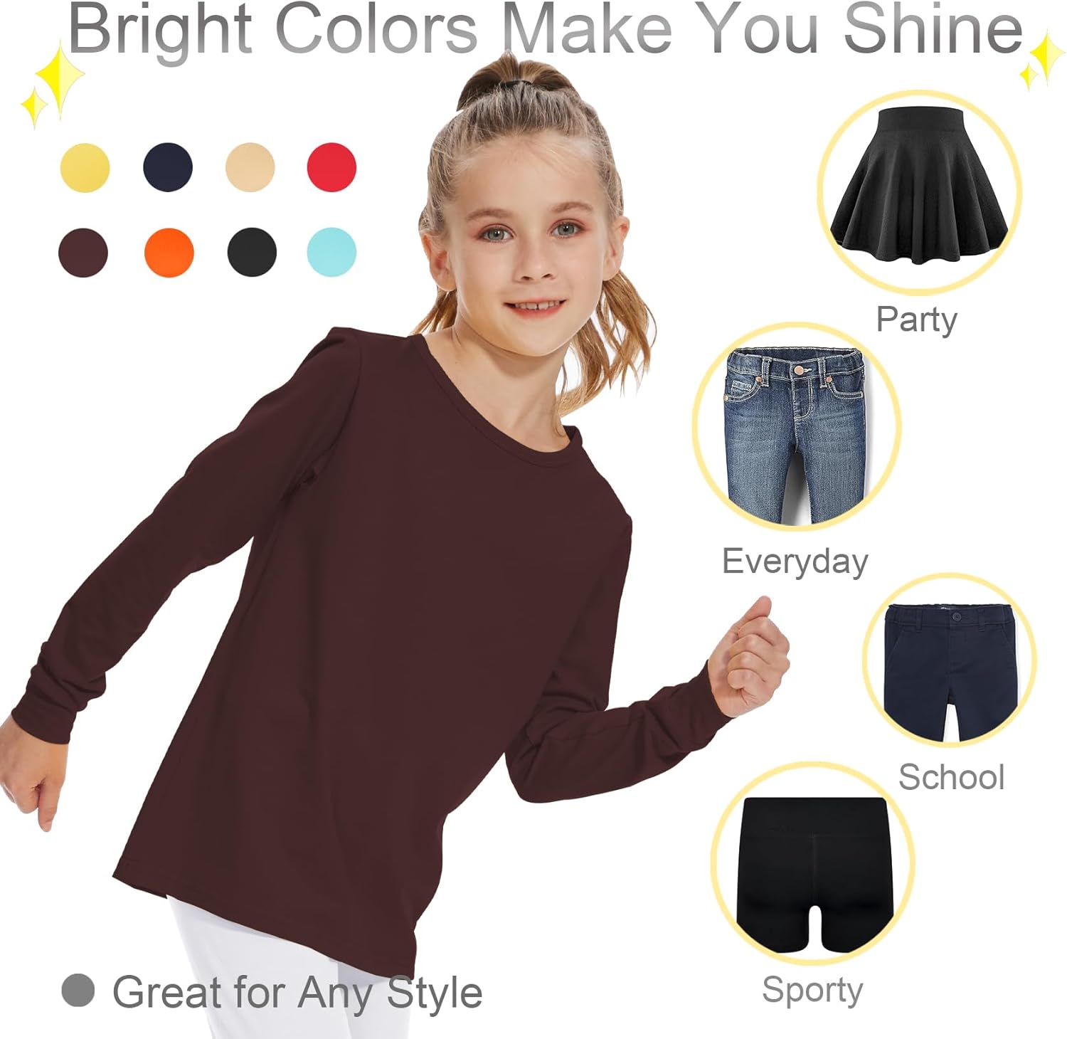 3T 4T 5T to 12 Years Girls Long Sleeve Shirts Kids Cotton T-Shirt Toddler Basic Crew Neck Top - Image 4