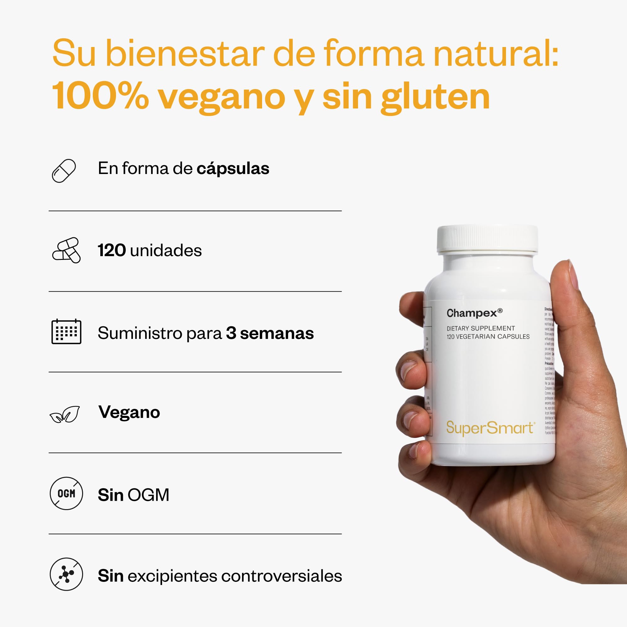 Champex - Reducir el Mal Aliento y el Olor Corporal - Vegano - SuperSmart | Para la Halitosis y el Mal Aliento Estomacal - Purifica sus Intestinos - Extracto de Agaricus Bisporus - Sin Gluten