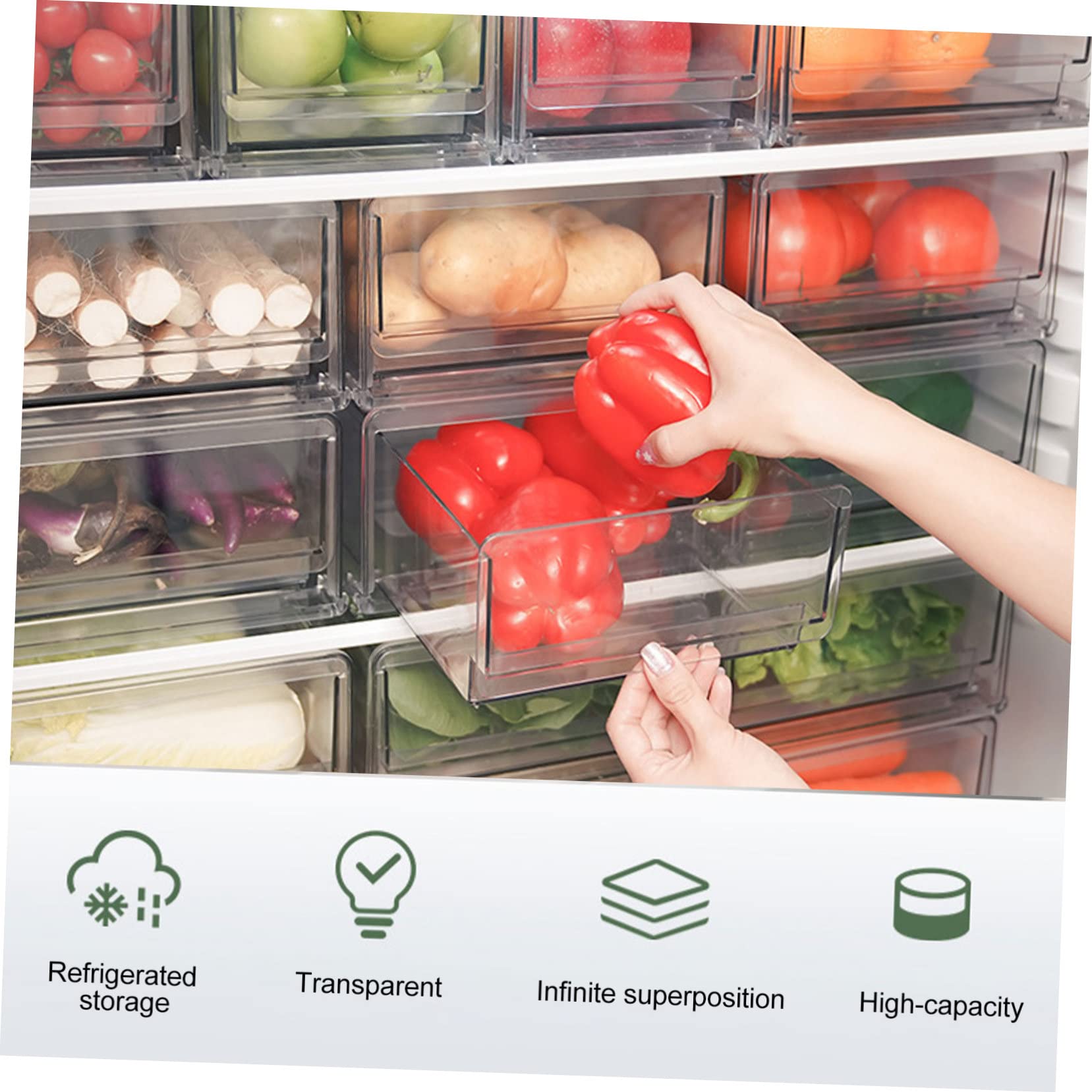 Caja Organizadora de Nevera Extraíble de Gran Resistente Antideslizante para Almacenamiento Práctico de Frutas Verduras y Alimentos Congelador y Cocina