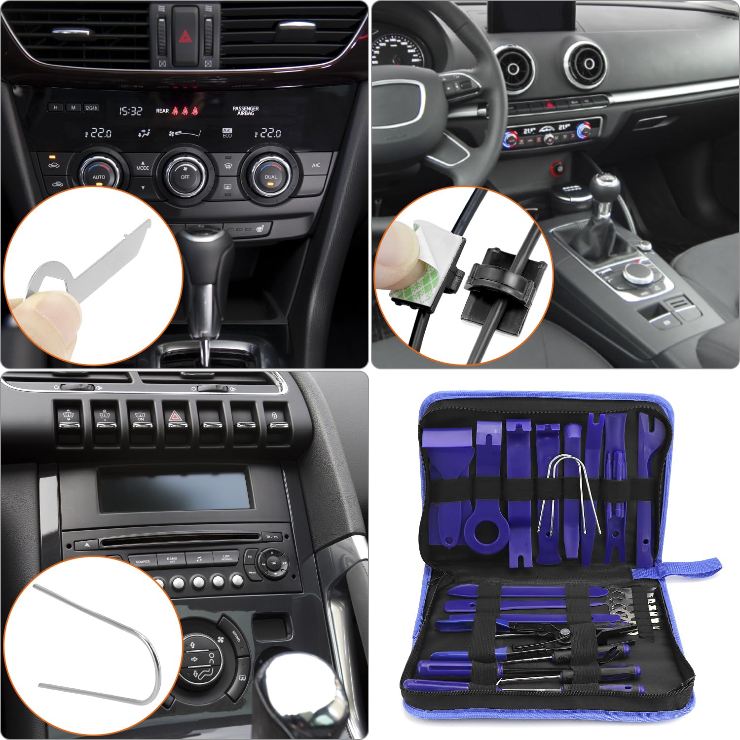 QWORK® 342 Piezas Herramienta de Desmontaje Coche, Herramienta de Instalación de Adornos Interiores Coche, Cuñas de Plástico para Radio de Panel de Puerta