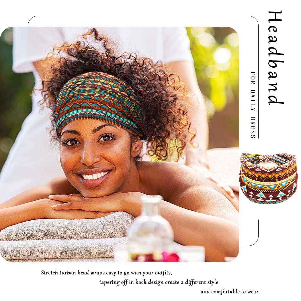 Fasce larghe per capelli con nodo Boho, fasce elasticizzate, turbante, in tessuto elastico, sciarpe per capelli, accessori per capelli africani, per donne e ragazze, confezione da 4