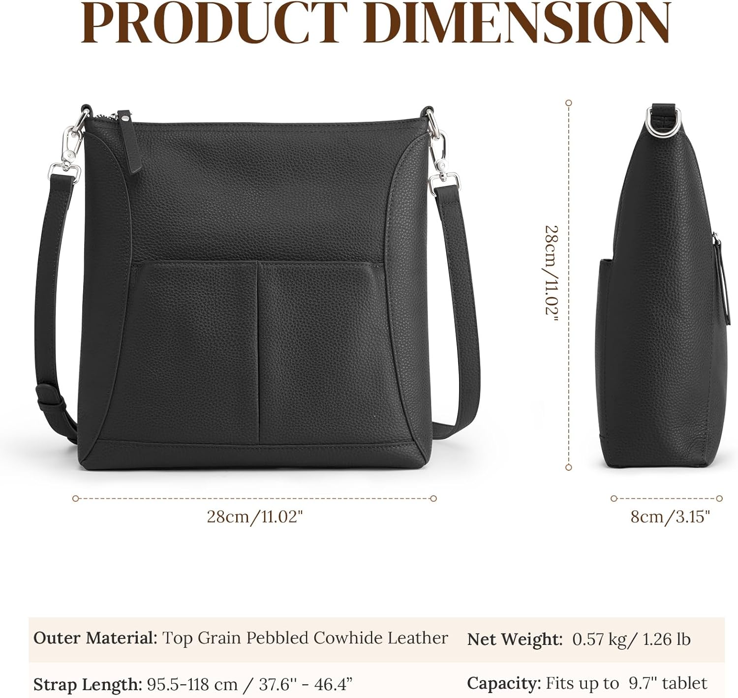 S-ZONE Leather Crossbody Bags for Women RFID Blocking Travel Purse Designer Shoulder Handbags Adjustable Strap - Image 3