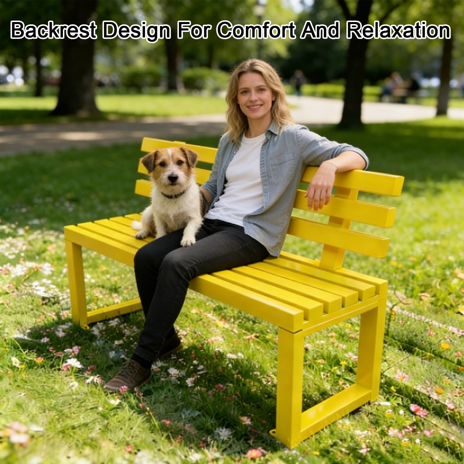 Banc de Jardin en Acier avec Dossier, Banc Exterieur, Fixation Au Sol pour Porche, Jardin Ou Parc, DuréE de Vie de 30 Ans(Black,150x40x45cm/59x16x18in)