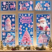 Vista 2 de 121 calcomanías de Navidad rosas para ventanas, Papá Noel, árbol de Navidad, copo de nieve, muñeco de nieve, ciervo, calcomanías de doble cara