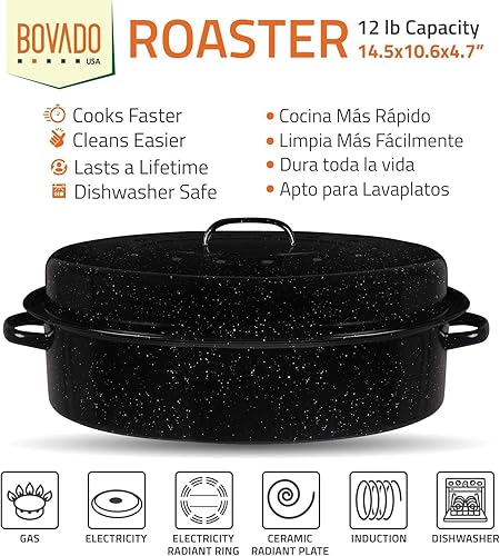 Miniatura 3 de Bovado - Tostador ovalado esmaltado de pavo con tapa, capacidad de 12 libras, antiadherente, apto para lavavajillas