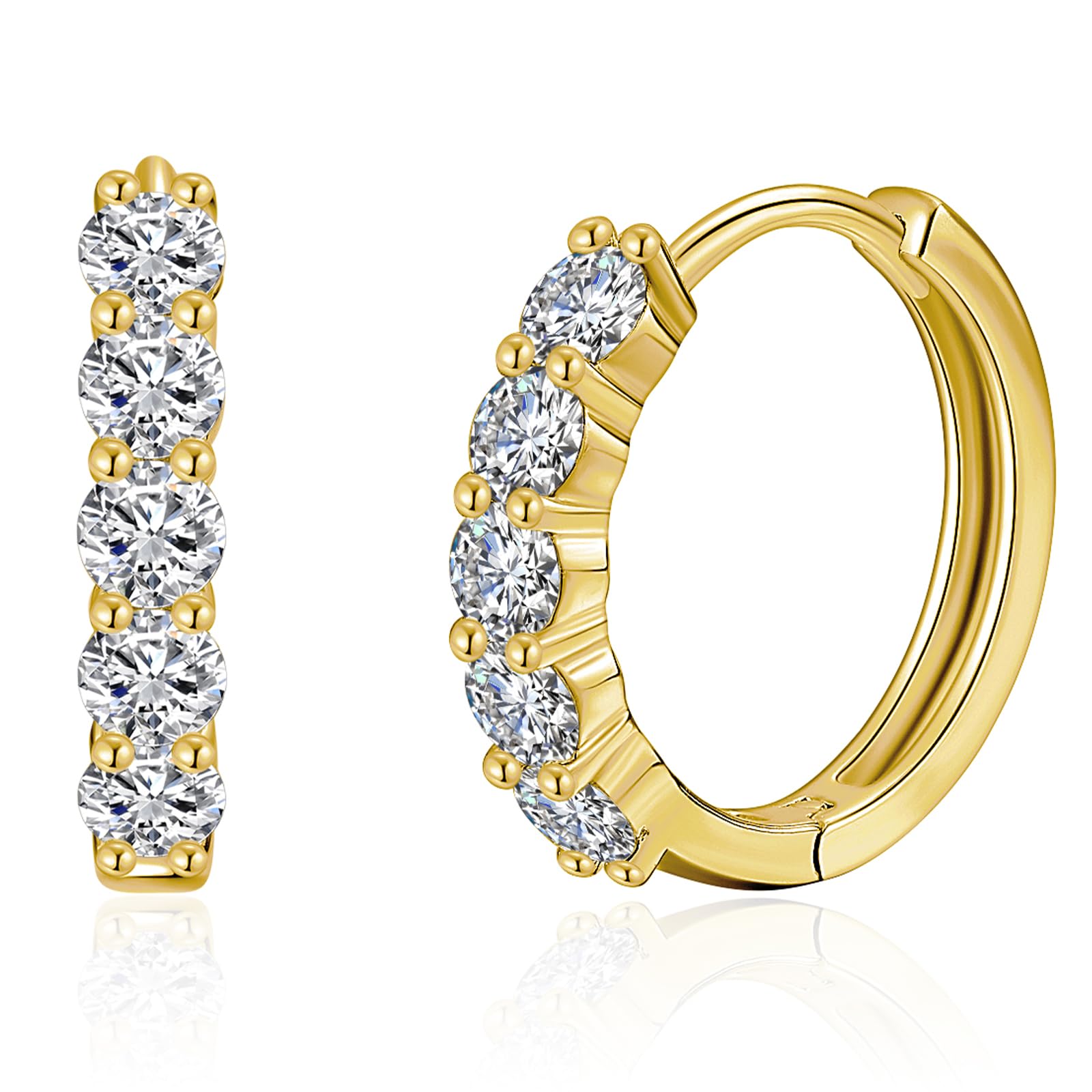 IMOLOVE Huggie earrings for women Ear Cuff Moissanite Stud Earrings Hypoallergenic Earrings for Women Sterling Silver with 18K White Gold Plated Earrings