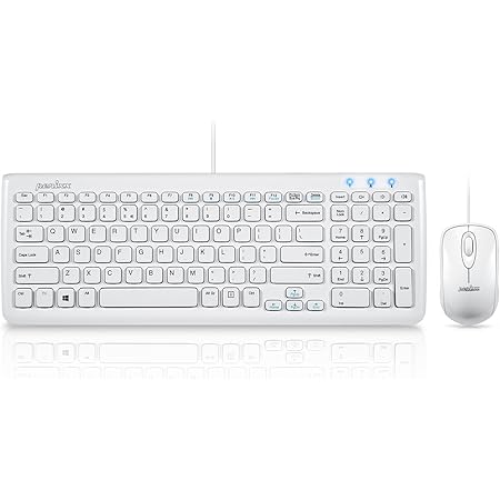 Perixx PERIDUO-303 Wired Compact Keyboard and Mouse Set, USB Interface, Piano White, US English Layout