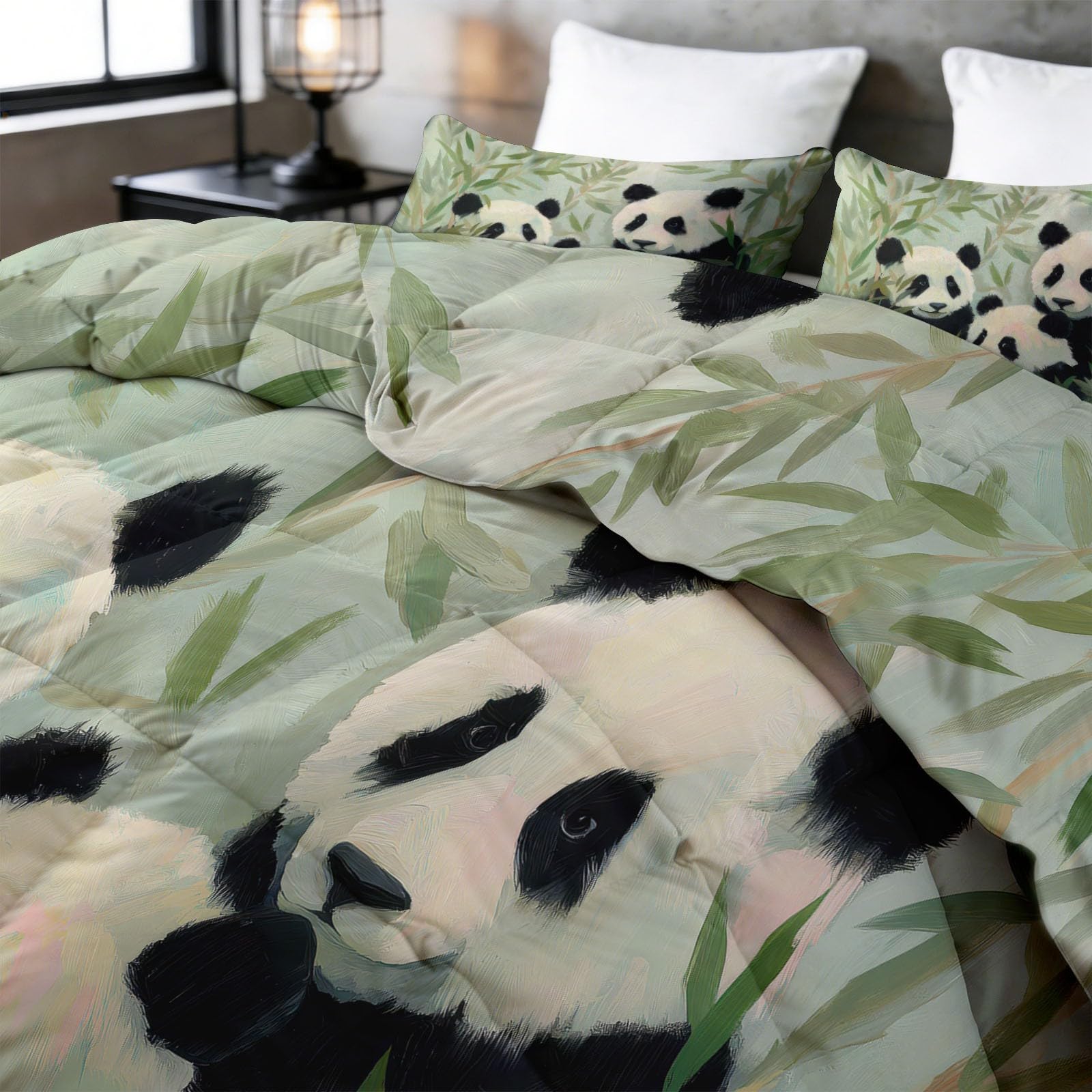 Tier Großer Panda Bambuswald Bettdecke 135 x 200 cm 4 Jahreszeiten Steppdecke, Chinesischer Stil Waschbare Ganzjahresdecke Kinder Bettwaren Set Kinderzimmer Babyzimmer Bettdecke Ohne Bezug