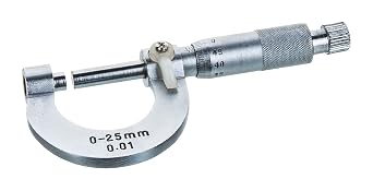 Eisco Labs Micrometer Screw Gauge w/Lock, Nickel Plated Brass - Range 0-25x0.01mm