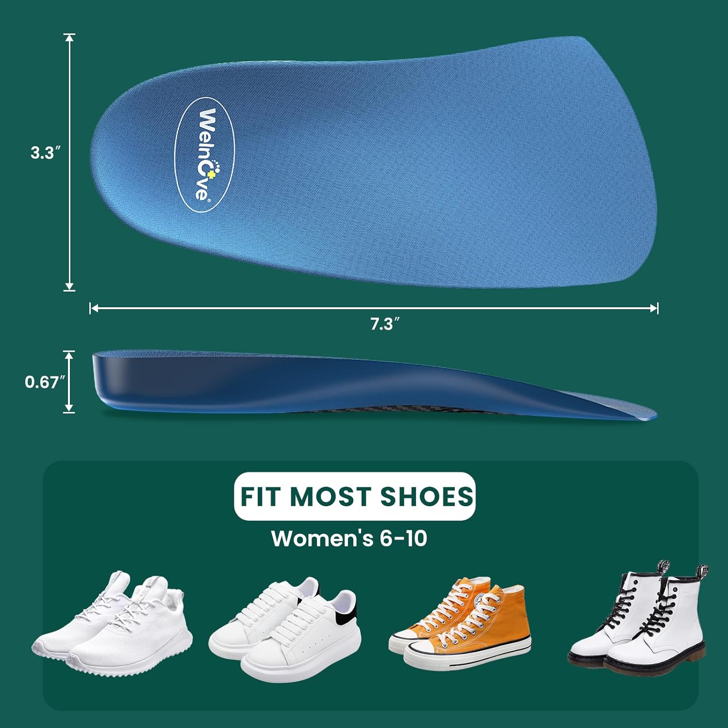 Plantar Fasciitis Heel Inserts Insoles - Welnove Arch Support Anti-Slip Cushions for Foot Heel Pain Relief, Heel Cups Orthotic for Flat Feet, Heel Spur and Achilles Tendinitis, Women’s 6-10 - Image 6