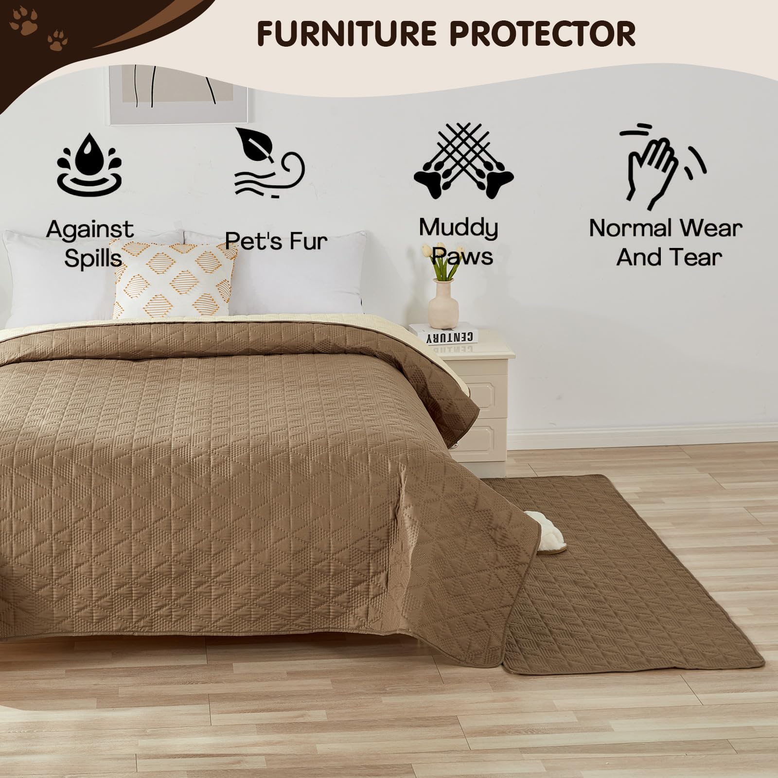 PETCUTE Mantas para Camas para Perros,Mantas Impermeables para Perros para Cama con Fondo Antideslizante,Lavable Funda para Cama de Perro,Protector de Muebles para Niños,Perro,Camel,210 * 305CM