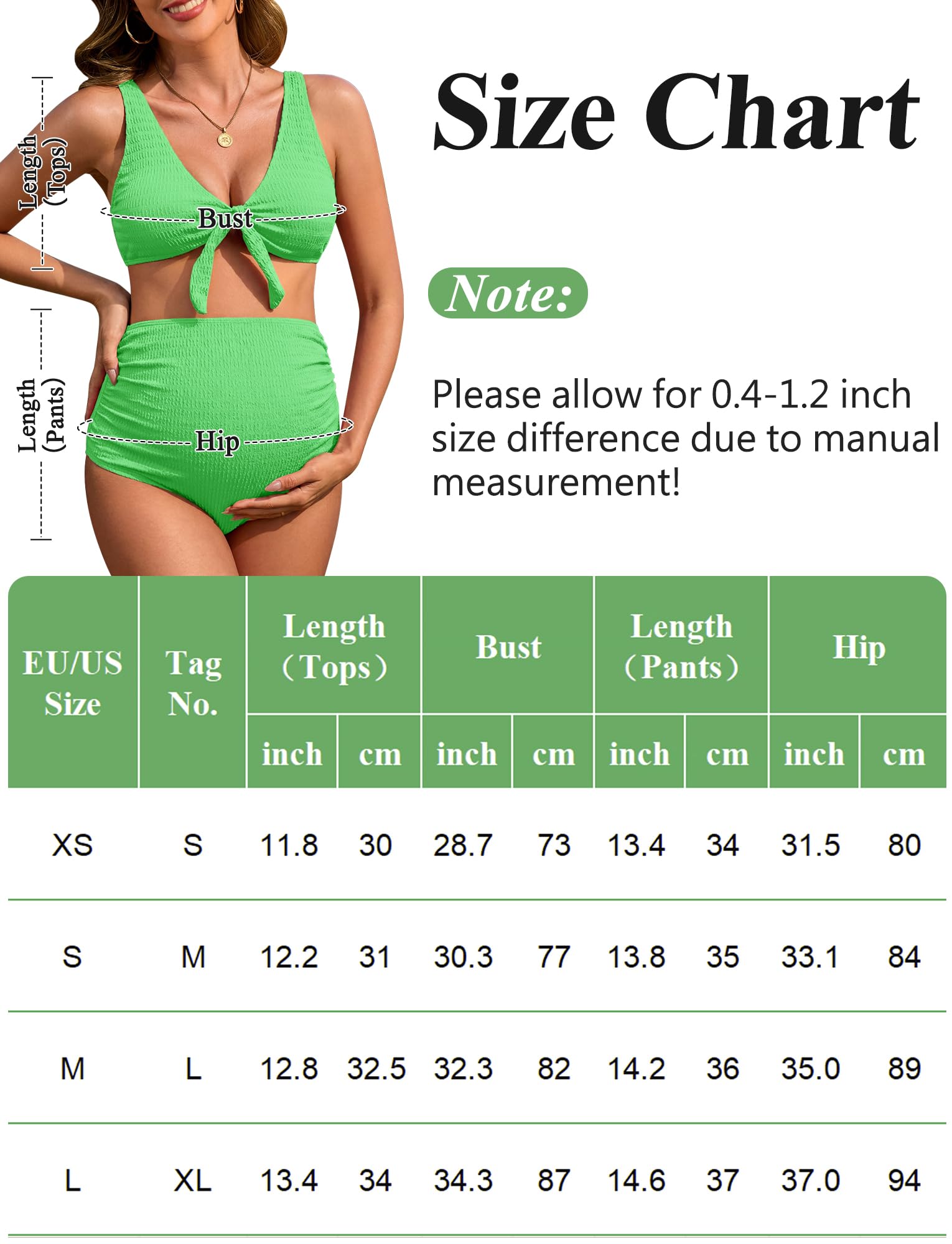 FEOYA Maillot de bain de grossesse taille haute doux pour femme enceinte 2 pièces Sport Maternité Bikini taille haute Col en V XS-L