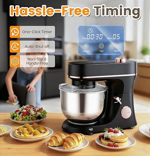Miniatura 3 de Batidora de pie de 6 cuartos de galón con pantalla táctil LED, mezclador de cabeza inclinable de 11 velocidades con temporizador, 4 menús