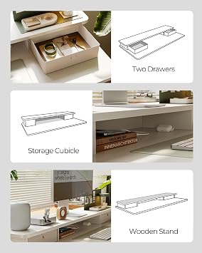 FEZIBO Electric Standing Desk with Drawers,120x60cm, with Double Drawers and Monitor Stand, White