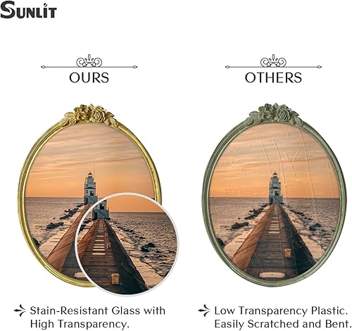 Miniatura 3 de Sunlit Marco de fotos vintage de 8 x 10 pulgadas, marcos de fotos ovalados antiguos con parte frontal de cristal, pantalla de fotos de lujo, colgar