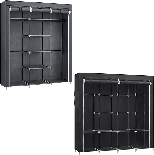 SONGMICS URYG12GY y URYG094B02 - Organizador de armario portátil, organizador de armario con cubierta, armario de tela con varillas para colgar,