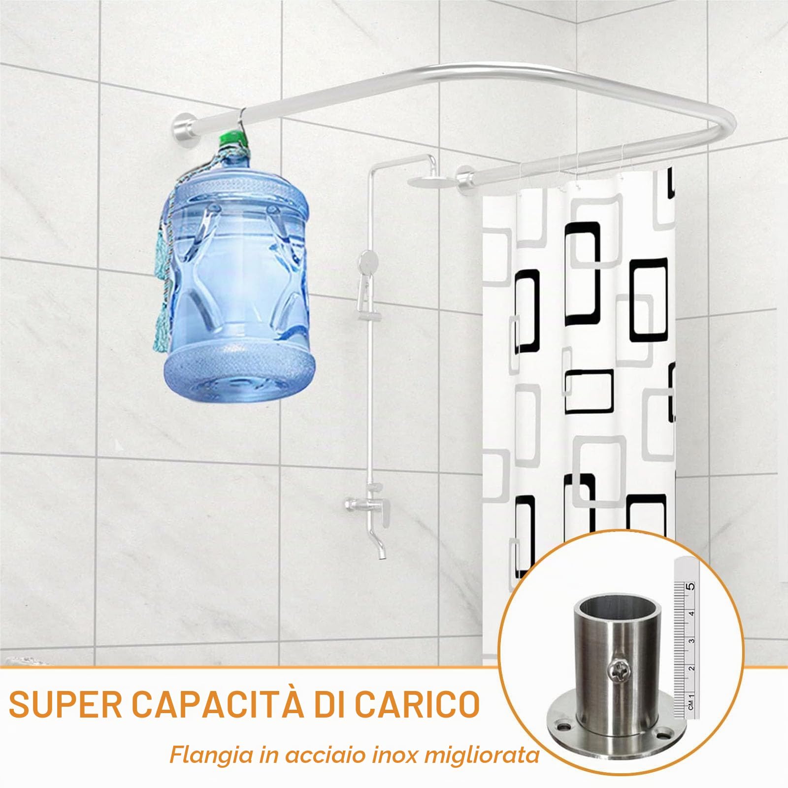 uyoyous Asta per tenda da doccia a forma di U, in acciaio inox 304, regolabile, per bagno (85-120 cm)