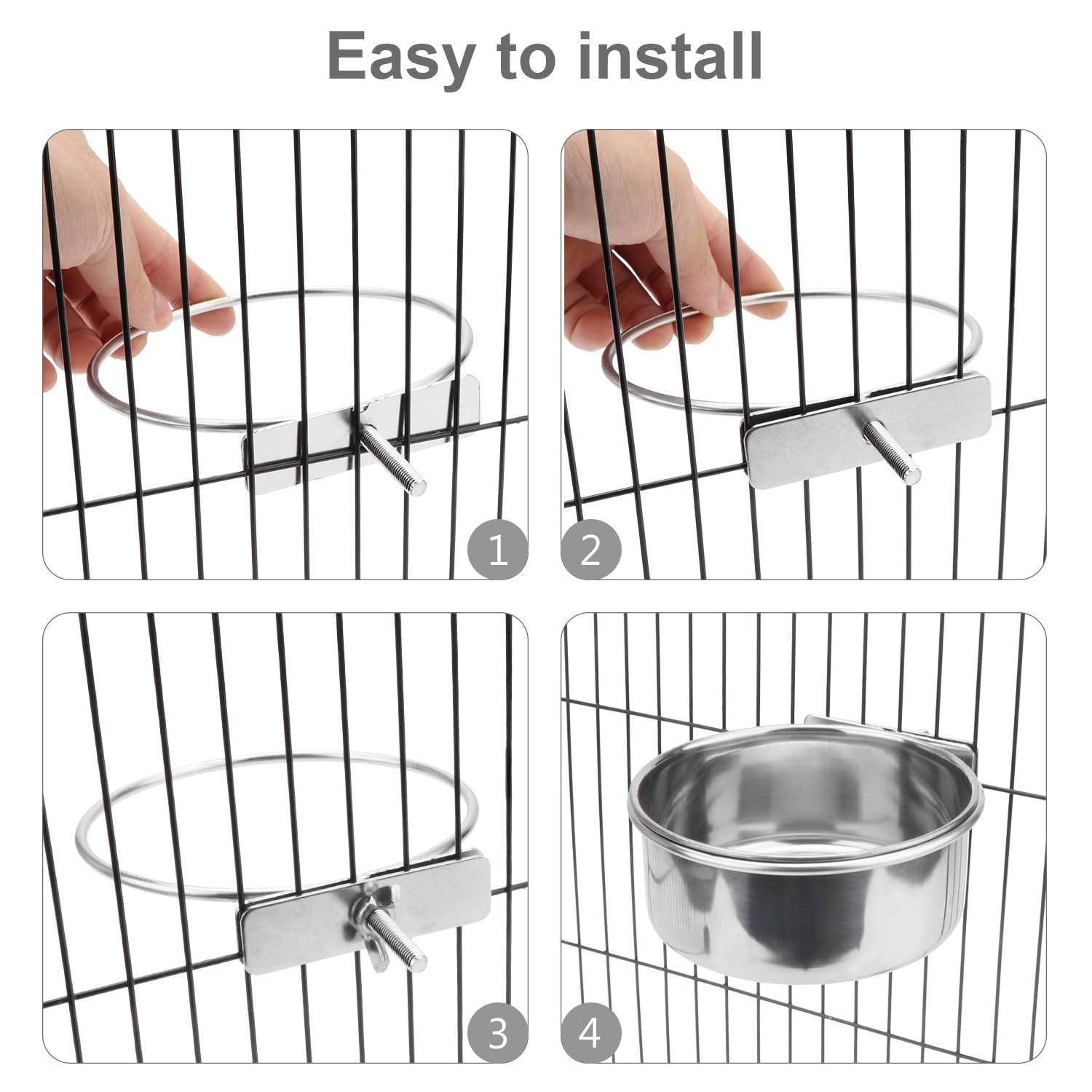 Pet Food Water Bowl with Clamp Holder Stainless Steel Coop Cup Hanging Feeder for Dog Bird Parrot Cat Rabbit (M) - image 7